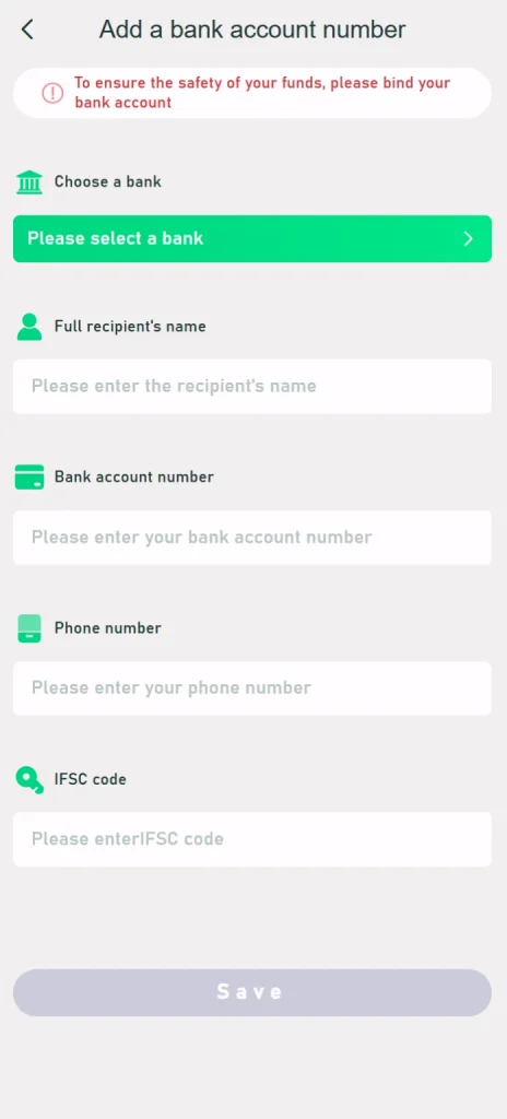 Yaarwin game bank account seeding interface